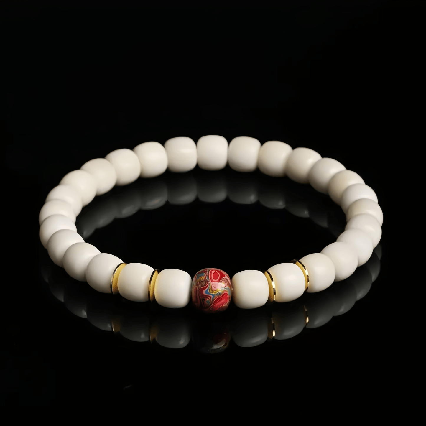 White Jade Amulet Bracelet Meditation Gift - Suzaku Guardian