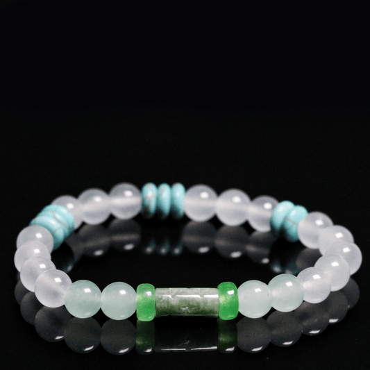 White jade turquoise  amulet bracelet-Jade Rhythm and Pine Glow